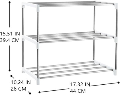 3-Tier Stackable Small Shoe Rack, Lightweight Shoe Shelf Storage Organizer for Entryway, Hallway and Closet(White)
