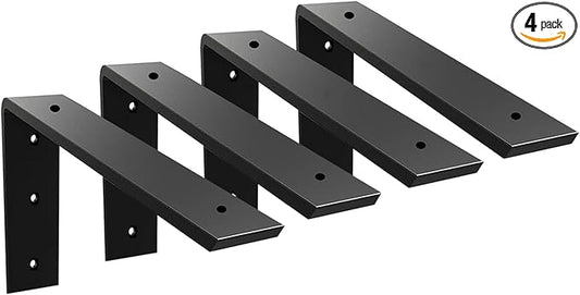 Countertop Support Bracket 4 Pack 8 inch Heavy Duty 3/8" Thick Black Granite Countertop Bracket 8"x6"x2.5" Shelf L Bracket Mantel Corbels for Quartz/Granite/Wood/Concret/Laminate Countertops