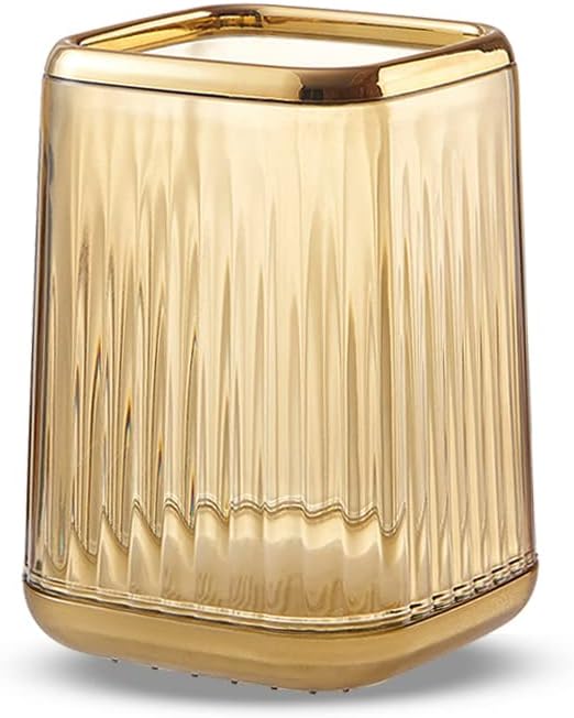 Makeup Brush Holder Organizer for Vanity, Acrylic Gold Make Up Brushes Holders Container Storage Cup with Striped Design for Bathroom Countertop, Pen Pencil Holder Cosmetic Cup for Desk