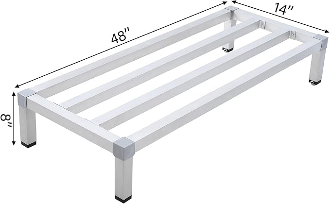 48" x 14" x 8" Aluminum Dunnage Rack | 1000 Lb Capacity | Low Shelf for Off-Floor Storage in Restaurants, Kitchens, Supermarkets, and Grocery Stores