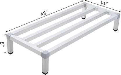 48" x 14" x 8" Aluminum Dunnage Rack | 1000 Lb Capacity | Low Shelf for Off-Floor Storage in Restaurants, Kitchens, Supermarkets, and Grocery Stores