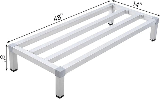 48" x 14" x 8" Aluminum Dunnage Rack | 1000 Lb Capacity | Low Shelf for Off-Floor Storage in Restaurants, Kitchens, Supermarkets, and Grocery Stores