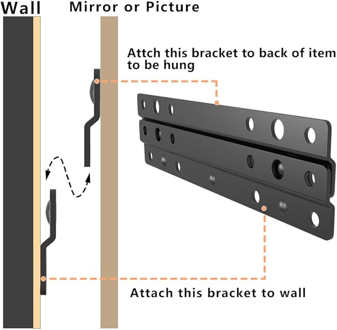 6 Pairs French Cleat Picture Hanger -6 Inches Interlocking Wall Cleat System - Z-Style Picture Hanger Bracket Kit for Hanging Mirrors, Picture, Shelf, Whiteboard, Art, Frames (6, 6 Inches)