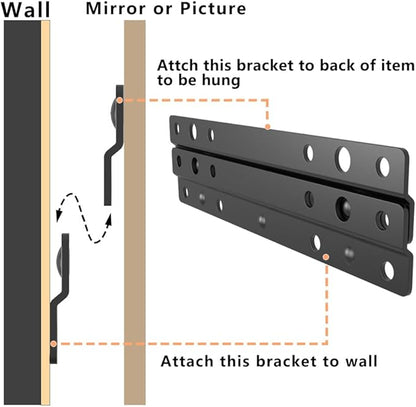 6 Pairs French Cleat Picture Hanger -6 Inches Interlocking Wall Cleat System - Z-Style Picture Hanger Bracket Kit for Hanging Mirrors, Picture, Shelf, Whiteboard, Art, Frames (6, 6 Inches)