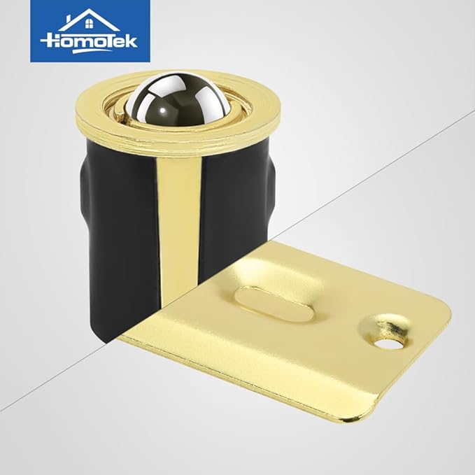 HOMOTEK 2 Pack Drive in Ball Catch with Strike Plate for Closet Doors, Bright Brass, 13/16 Inch x 1-1/8 Inchs,Die-cast, Adjustable Tension Ball