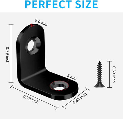 40PCS L Brace, Black Small L Brackets for Wood, Stainless Steel Corner Brace, Metal Right Angle Bracket for Furniture - 80PCS Screws (0.79 x 0.79 inch)