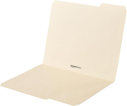Amazon Basics Sturdy File Folders with Reinforced Tabs for Filing and Organization, 1/3-Cut Tab, Assorted Positions, Letter Size, 8.5x11 inches, Manila, 100-Pack