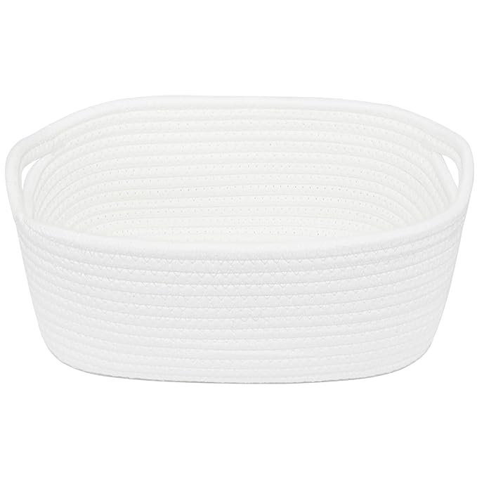 ABenkle Small White Basket, Soft Woven Storage Bins Baskets for Dog and Cat Toys Organizer, Decorative Shelves Closet Organizing Baskets Chest Box, Empty Gift Basket