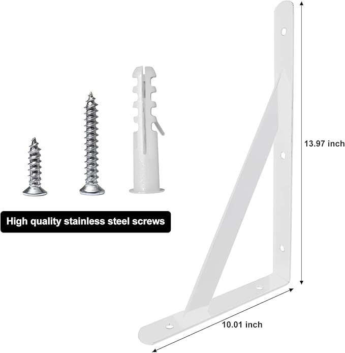 Heavy Duty Shelf Brackets Wall Mount Steel Bracket Wall Brackets for Shelves (White, 14 x 10 Inch-2 Pairs)