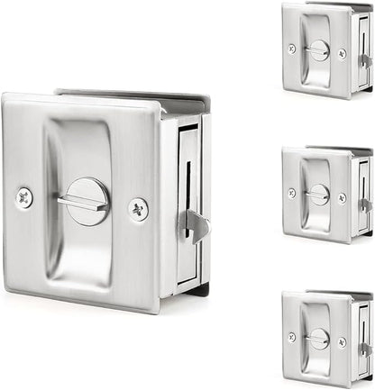 HOMOTEK 4 Pack Privacy Pocket Door Lock Hardware with Pull Pocket & Bi-Fold Door Hardware- Replace Old Or Damaged Sliding Door Locks, 2-3/4”x2-1/2”, for 1-3/8” Thickness Door, Brushed Nickel