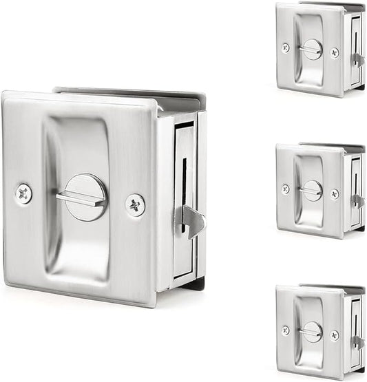 HOMOTEK 4 Pack Privacy Pocket Door Lock Hardware with Pull Pocket & Bi-Fold Door Hardware- Replace Old Or Damaged Sliding Door Locks, 2-3/4”x2-1/2”, for 1-3/8” Thickness Door, Brushed Nickel