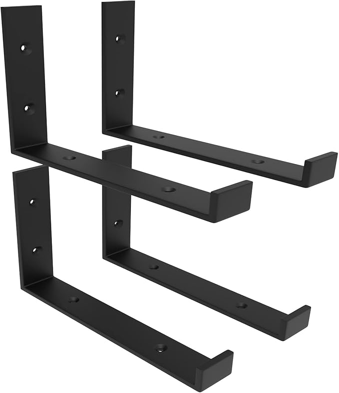 Shelf Bracket, Heavy Duty Floating Shelf Brackets 12-Inch Long, 4-Pack Brackets for Shelves, Black Coated J Shape Metal Wall Shelf Support Brackets with 1/5-Inch Thick and 160 lb. Load Capacity