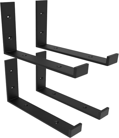 Shelf Bracket, Heavy Duty Floating Shelf Brackets 12-Inch Long, 4-Pack Brackets for Shelves, Black Coated J Shape Metal Wall Shelf Support Brackets with 1/5-Inch Thick and 160 lb. Load Capacity