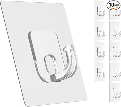 Large Adhesive Hooks, 10 Pack Heavy Duty Utility Hooks for Hanging 33lb, Damage Free Sticky Hanging, No Trace Self-Adhesive Wall for Kitchen Bathroom Office Multiple Uses