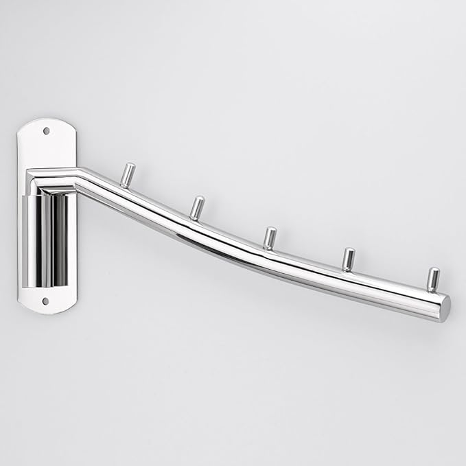 Sumnacon Wall Mounted Clothes Hanger Rack, Stainless Steel Garment Hooks with Swing Arm Holder, Space Saver Coat Robe Storage Organizer for Laundry Room Bedrooms, Clothing Drying Rack with 5 Hooks