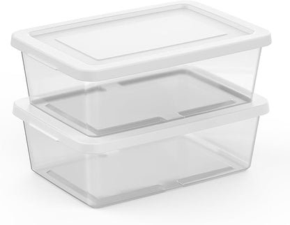 Sterilite 24 Pack Storage Box, 12 Quart Stackable Tote, Clear Plastic Container with Secure Snapping Lids for Home and Office Organization, White