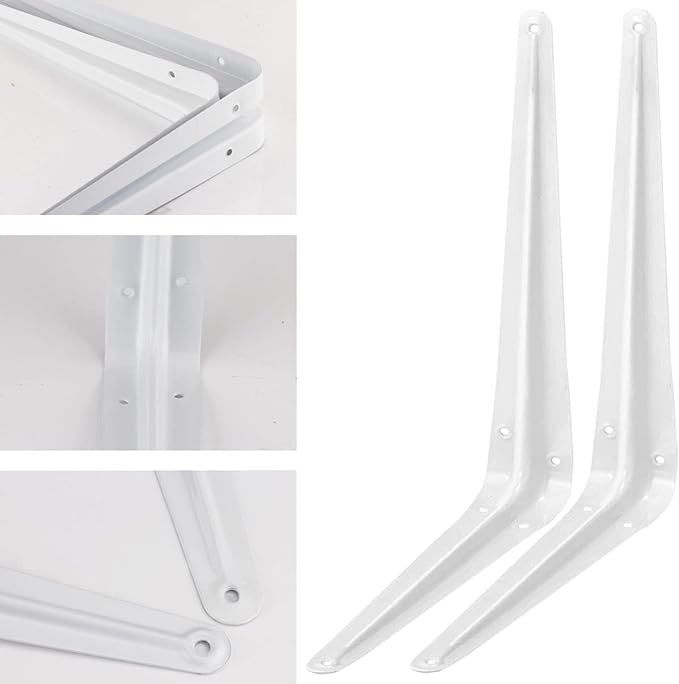 Shelf Bracket 12×10 in, 10 PCS White Shelving Brackets, L Brackets for Shelves Shelf Install, Bookshelf, Garden Boards