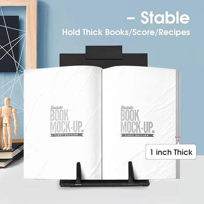 Desktop Document Holder Stand with 7 Adjustable Positions, Black Metal File Organizer Management Copyholder for Typing Speech Reading A4 Letter Music Book Tablet Office, with Paper Clip and Line Guide