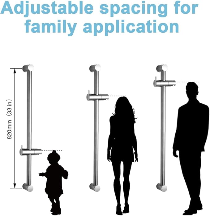 OFFO Shower Slide Bar 33 in Segmental Slide Bar Adjustable Installation Distance 20-32 in with 360° Adjustable Handheld Shower Head Holder for Bathroom, Screw Wall Mounted, Chrome Finish