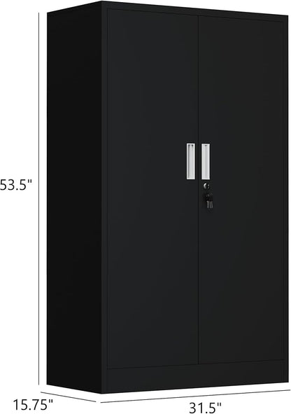 Metal Storage Cabinet with Locking Doors and Adjustable Shelves, 53.5-Inch Tall Lockable Storage Cabinets for Home Office Garage Kitchen Pantry (Black)