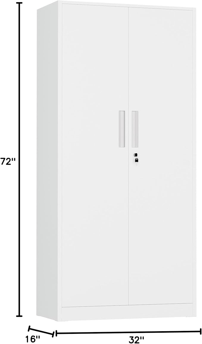 INTERGREAT Metal Storage Cabinet, 72" H Lockable Steel Cabinets with Locking Doors, Storage Locker with Adjustable Shelves for Office, Home, Garage, Gym, School (White)