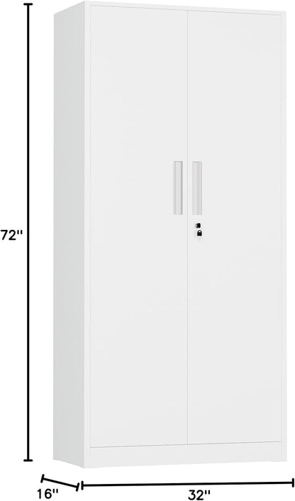 INTERGREAT Metal Storage Cabinet, 72" H Lockable Steel Cabinets with Locking Doors, Storage Locker with Adjustable Shelves for Office, Home, Garage, Gym, School (White)