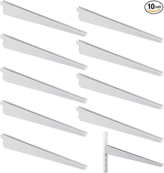 10 Pack Adjustable Shelf Brackets for Double Track System Closet Organization Heavy Duty Wire Shelf Brackets (White,7 Inches)