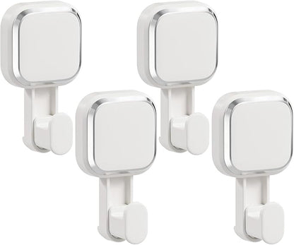 LEVERLOC Suction Cup Hooks for Inside Shower 4 Pack, Versatile Powerful Vacuum Suction Shower Holders for Towel, Loofah, Clothes, Damage Free Wall Hanging Bathroom Hooks, Easy to Install, White