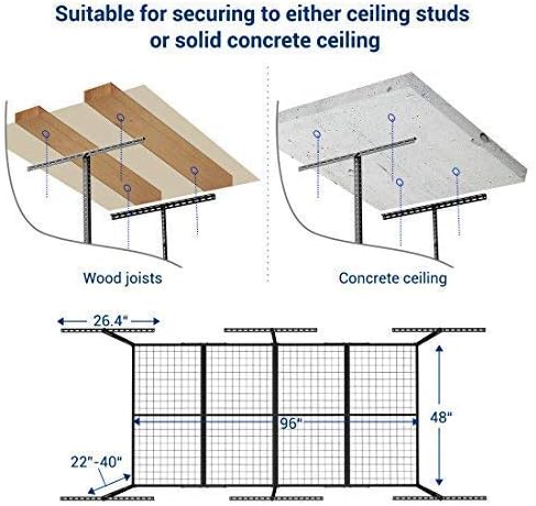FLEXIMOUNTS 2-Piece Overhead Garage Storage Rack Set w/Hooks Adjustable Ceiling Storage Racks, 96" Length x 48" Width x 40" Height, 2 Sets, Black, Classic Series