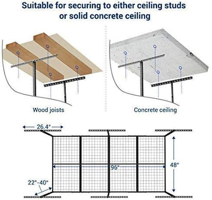 FLEXIMOUNTS 2-Piece Overhead Garage Storage Rack Set w/Hooks Adjustable Ceiling Storage Racks, 96" Length x 48" Width x 40" Height, 2 Sets, Black, Classic Series