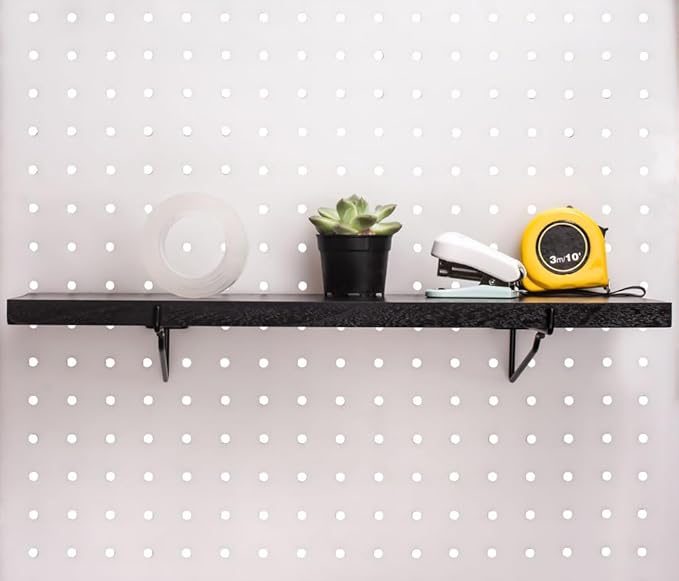 KINOMI Heavy Duty Pegboard Shelves, Value Set of 8 Pack Pegboard Shelf Brackets and 4 Pack Peg Board Shelves for Garage, Home, Garden, Tool Shed (Black)