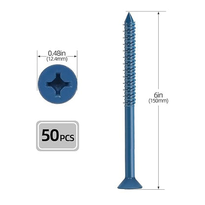 1/4" x 6" Concrete Screws, 50 PCS Blue Flat Head Concrete Screws Anchor Kit for Masonry, Cement, Block, Brick or Stucco