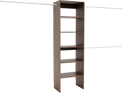 Wall-Mounted Closet Organizer System with Adjustable Shelves and Hanging Rods – Modern Open Wardrobe, Walnut