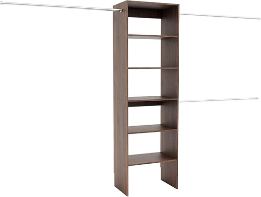 Wall-Mounted Closet Organizer System with Adjustable Shelves and Hanging Rods – Modern Open Wardrobe, Walnut
