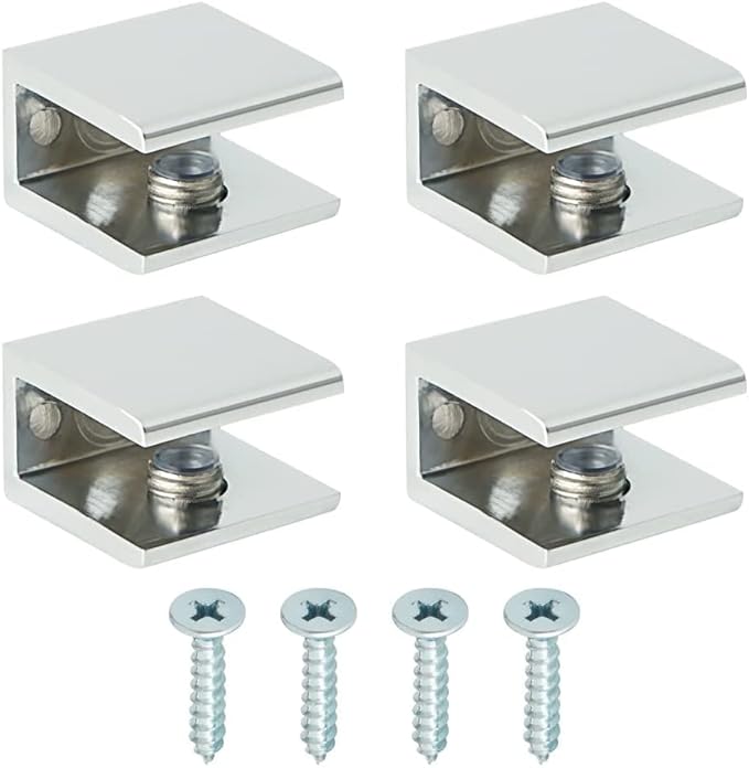 SAYAYO Glass Shelf Brackets Stainless Steel, Adjustable Railing Holder for 6-12 mm Wood/Glass Shelves, Heavy Duty Wall Mount Clamps Clip Support Hardware Replacement Parts Polished Chrome, 4Pcs