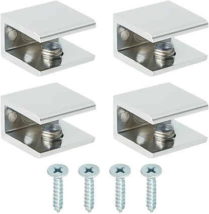 SAYAYO Glass Shelf Brackets Stainless Steel, Adjustable Railing Holder for 6-12 mm Wood/Glass Shelves, Heavy Duty Wall Mount Clamps Clip Support Hardware Replacement Parts Polished Chrome, 4Pcs