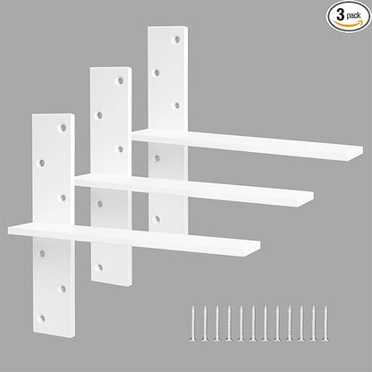 Floating Shelf Bracket 3/8" Thick Heavy Duty Shelf Brackets White 3 Pack Free Hanging Countertop Support Bracket 12" Lx2.5 W Floating Wall Brackets for Cabinets, Dishwasher, Bench Seats Vanities