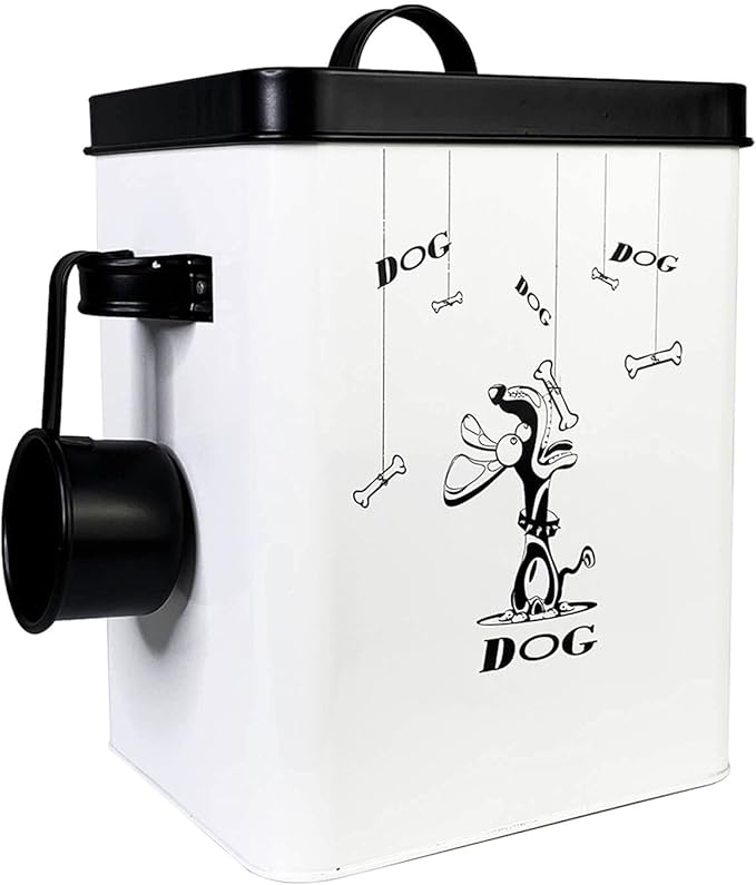 SOTECH Cute Pet Treat Container with Scoop Set,Dog Food Bucket with Lid and Handle White Pet Storage Bin for Small Dogs Cats Food Dry Fresh,Great Gift for Dog Owners(Dog Treat Jar)
