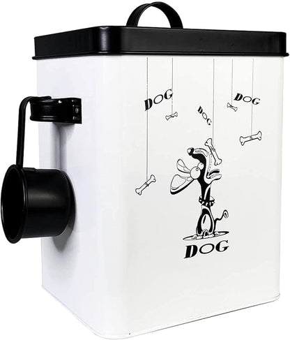 SOTECH Cute Pet Treat Container with Scoop Set,Dog Food Bucket with Lid and Handle White Pet Storage Bin for Small Dogs Cats Food Dry Fresh,Great Gift for Dog Owners(Dog Treat Jar)