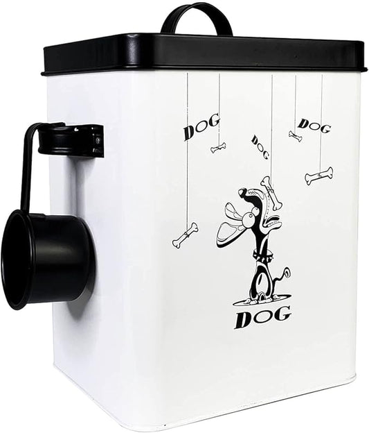 SOTECH Cute Pet Treat Container with Scoop Set,Dog Food Bucket with Lid and Handle White Pet Storage Bin for Small Dogs Cats Food Dry Fresh,Great Gift for Dog Owners(Dog Treat Jar)