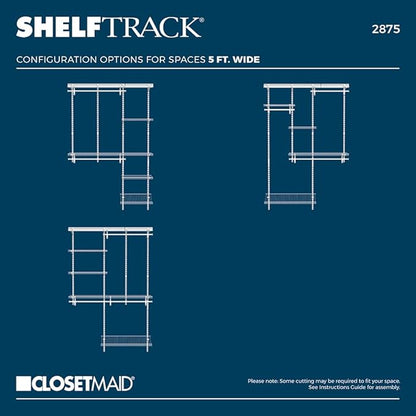 ClosetMaid ShelfTrack Wire Closet Organizer System, Adjustable from 5 to 8 Ft., with Shelves, Clothes Rods, Shoe Shelf, Hardware, Durable Steel, White