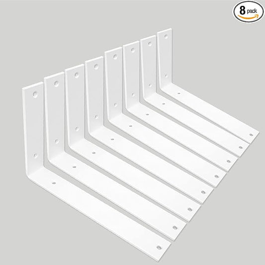 Shelf Brackets 10 Inch Wall L Brackets 8PCS Heavy Duty for Shelves Metal White Rustic Industrial Brackets for DIY Opening Shelves Project Hardware Included