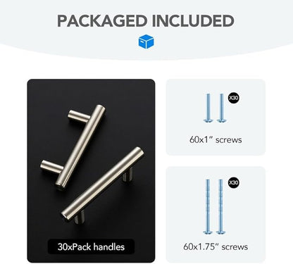 Brushed Brass Cabinet Handles 2-1/2 Inch Hole Spacing Stainless Steel Drawer Pulls for Cabinets, Dresser, Bathroom 30 Pack