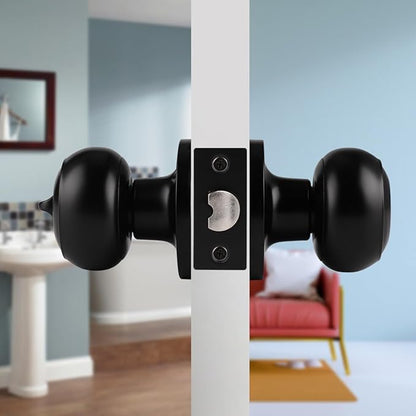 Probrico Matte Black Door Knobs, Door Handles with Lock and Knob, Keyless Interior Doorknobs for Bathroom Bedroom, 3 Pack