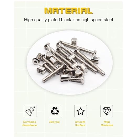 Crib Screws Hardware Replacement Kit- Baby Bed Frame Bolts &Barrel Nuts Set for Delta/Graco/Dream,M6x20mm/40mm/60mm/80mm Hex Drive Socket Cap Screws Barrel Nuts. (Silver-28set)