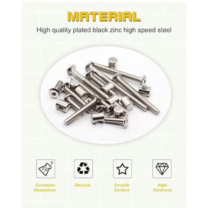 Crib Screws Hardware Replacement Kit- Baby Bed Frame Bolts &Barrel Nuts Set for Delta/Graco/Dream,M6x20mm/40mm/60mm/80mm Hex Drive Socket Cap Screws Barrel Nuts. (Silver-28set)