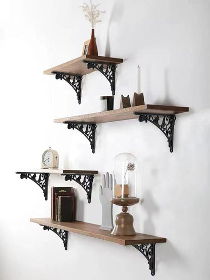 Decorative Shelf Bracket 8 inch, Black Brackets for Shelving, Heavy Duty Vintage, DIY Projects, Hardware Included, 4 Pack, 7.87x5.6x1.73 inch，Baroque Style