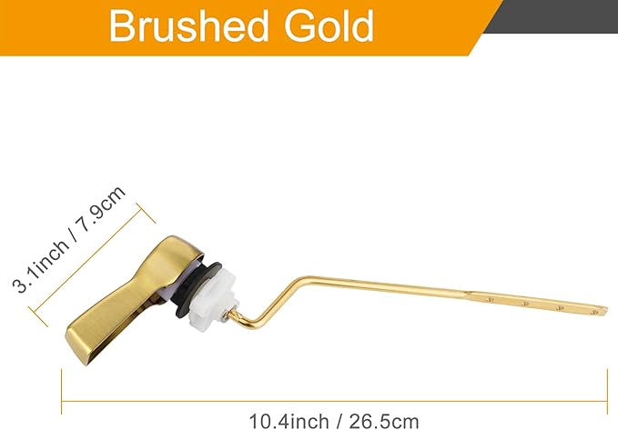 Hibbent Universal Metal Side Mount Toilet Handle Replacement Kit, Brass Toilet Flush Tank Lever with Stainless Steel Flapper Chains for Most Toilets, Brushed Gold
