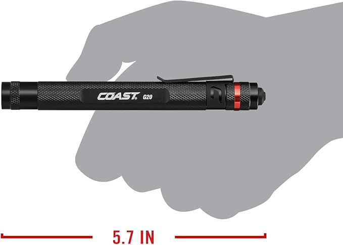 Coast G20 Inspection Beam LED Penlight with Adjustable Pocket Clip and Consistent Edge-to-Edge Brightness, Black, 54 lumens,2 Pack