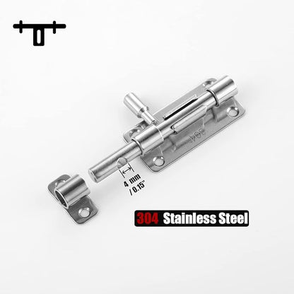 JQK Door Security Slide Latch Lock Barrel Bolt, 304 Stainless Steel Sliding Gate Latches Thickened 1.4mm with Padlock Hole, Silver, 4 Pack HBB120-P4